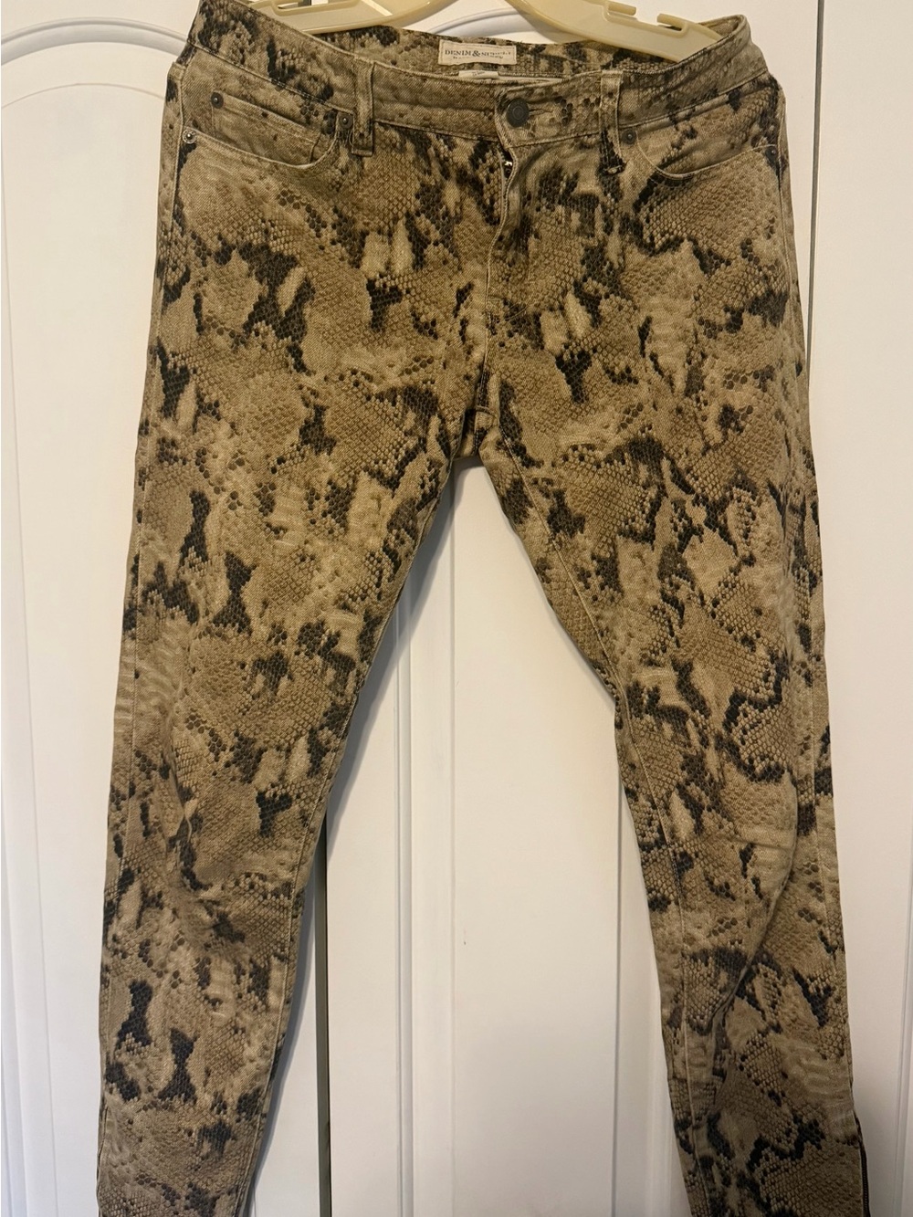Denim & Supply Ralph Lauren Beige and Black Snake-Print Skinny Jeans